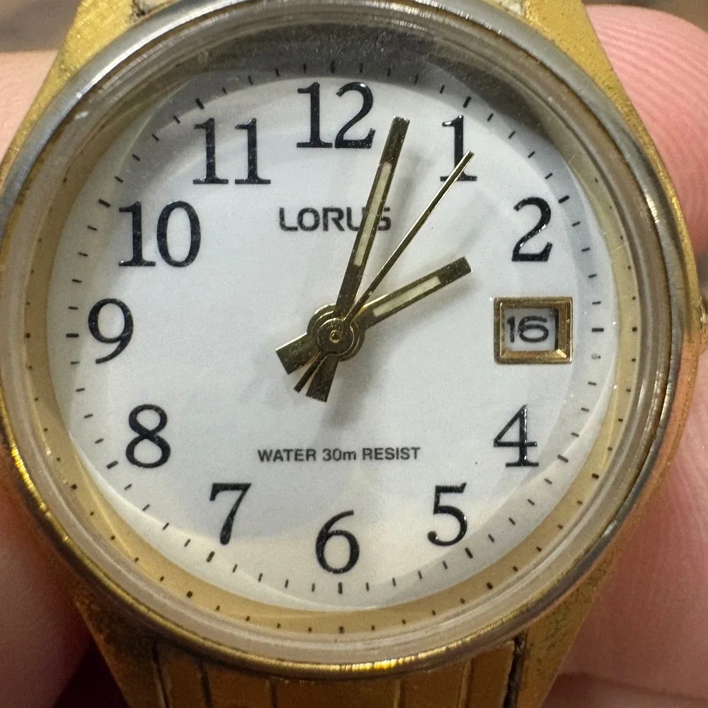 Vintage Y2K Watch 90s Lorus Date Gold Tone Womens OS White Dial Analog LR0067